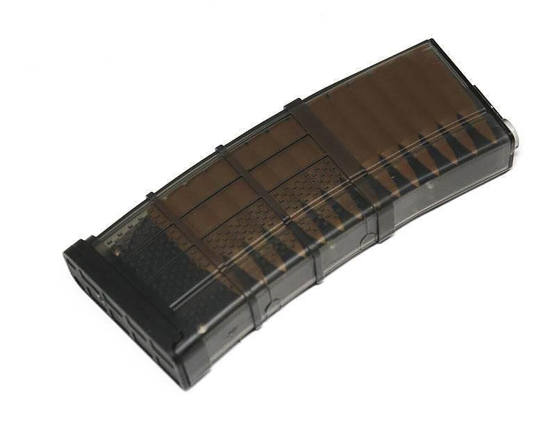 AD CUSTON 130 MID-CAP M4 AIRSOFT MAGAZINE featuring a transparent design for easy ammunition visibility