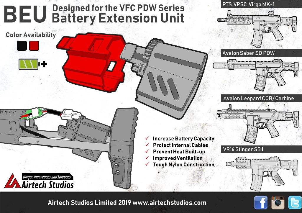 AIRTECH STUDIOS EXTENSION DE BATTERIE POUR VFC AVALON PDW NOIR