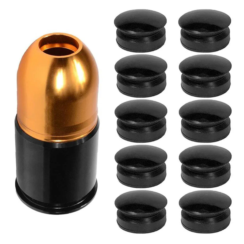 ASG 40mm airsoft grenade with ten black rubber capsules for airsoft play