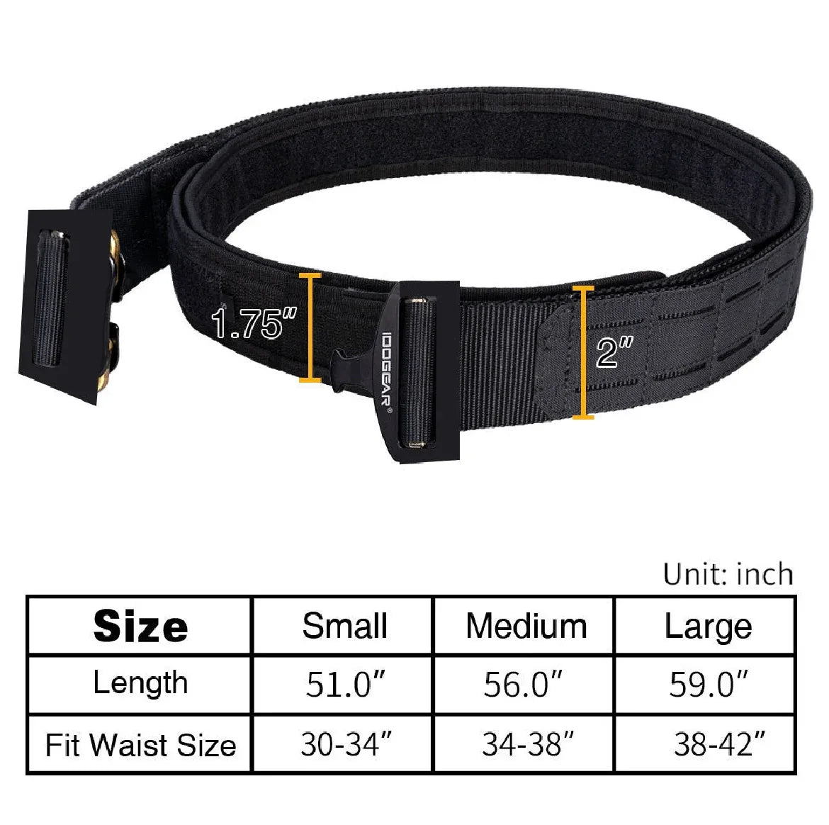 IDOGEAR 2 INCH BELT, QUICK RELEASE METAL BUCKLE.