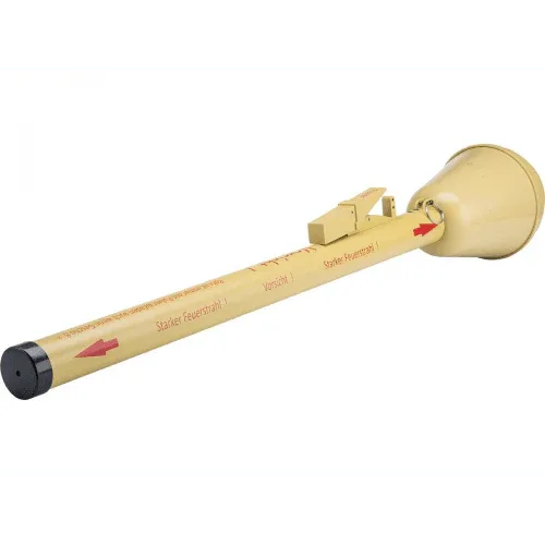 6MMPROSHOP PANZERFAUST AIRSOFT launcher in tan with clear sight and arrow indicators