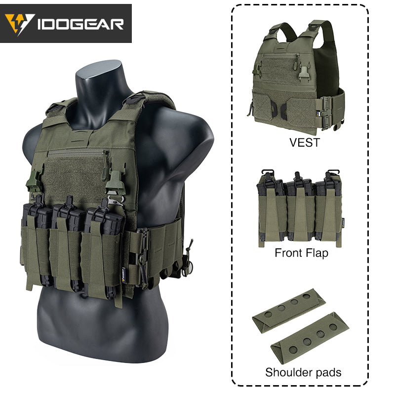 IDOGEAR TACTICAL 3.0 FCSK QUICK RELEASE VEST WITH 556 TRIPLE MAG POUCH AND SHOULDER COVER 2PCS 3320-3PACK
