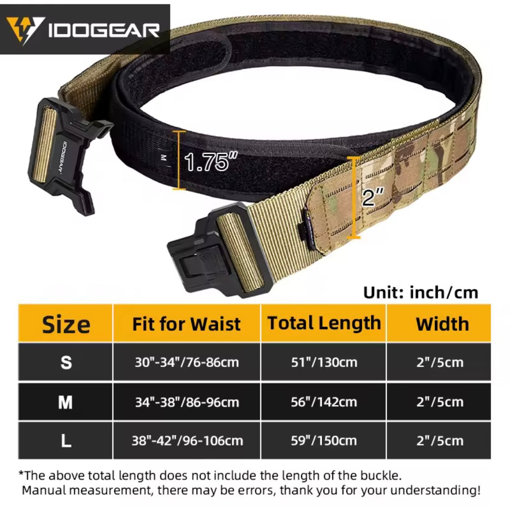 IDOGEAR TACTICAL 2" BELT WITH METAL BUCKLE LASER CUT MOLLE