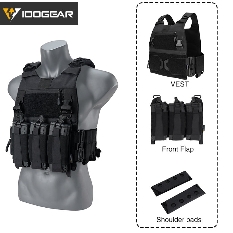 IDOGEAR TACTICAL 3.0 FCSK QUICK RELEASE VEST WITH 556 TRIPLE MAG POUCH AND SHOULDER COVER 2PCS 3320-3PACK