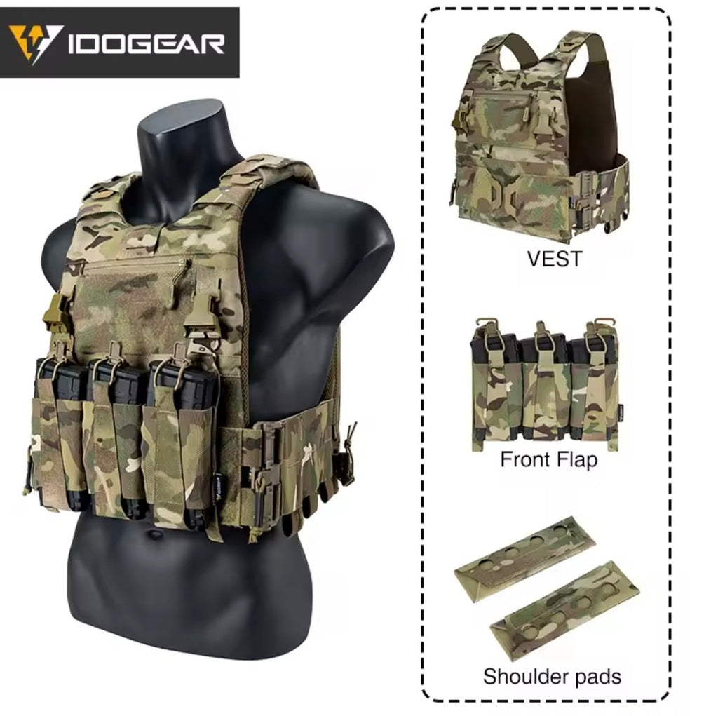 IDOGEAR TACTICAL 3.0 FCSK QUICK RELEASE VEST WITH 556 TRIPLE MAG POUCH AND SHOULDER COVER 2PCS 3320-3PACK