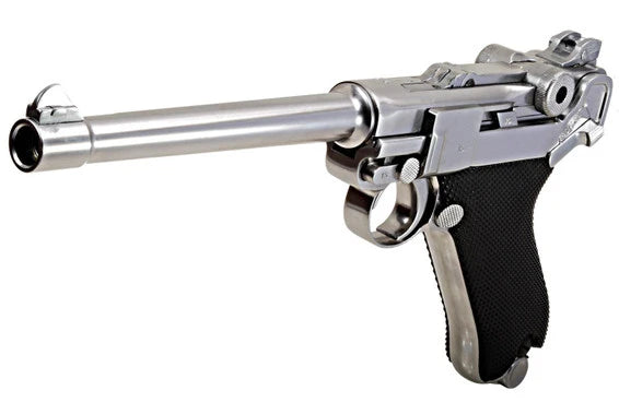 WE TECH FULL METAL LUGER P08 6’’ SILVER AIRSOFT PISTOL GBB