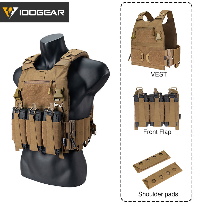 IDOGEAR TACTICAL 3.0 FCSK QUICK RELEASE VEST WITH 556 TRIPLE MAG POUCH AND SHOULDER COVER 2PCS 3320-3PACK