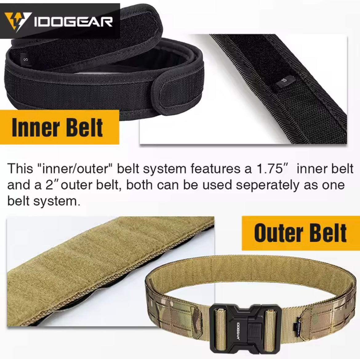 IDOGEAR TACTICAL 2" BELT WITH METAL BUCKLE LASER CUT MOLLE