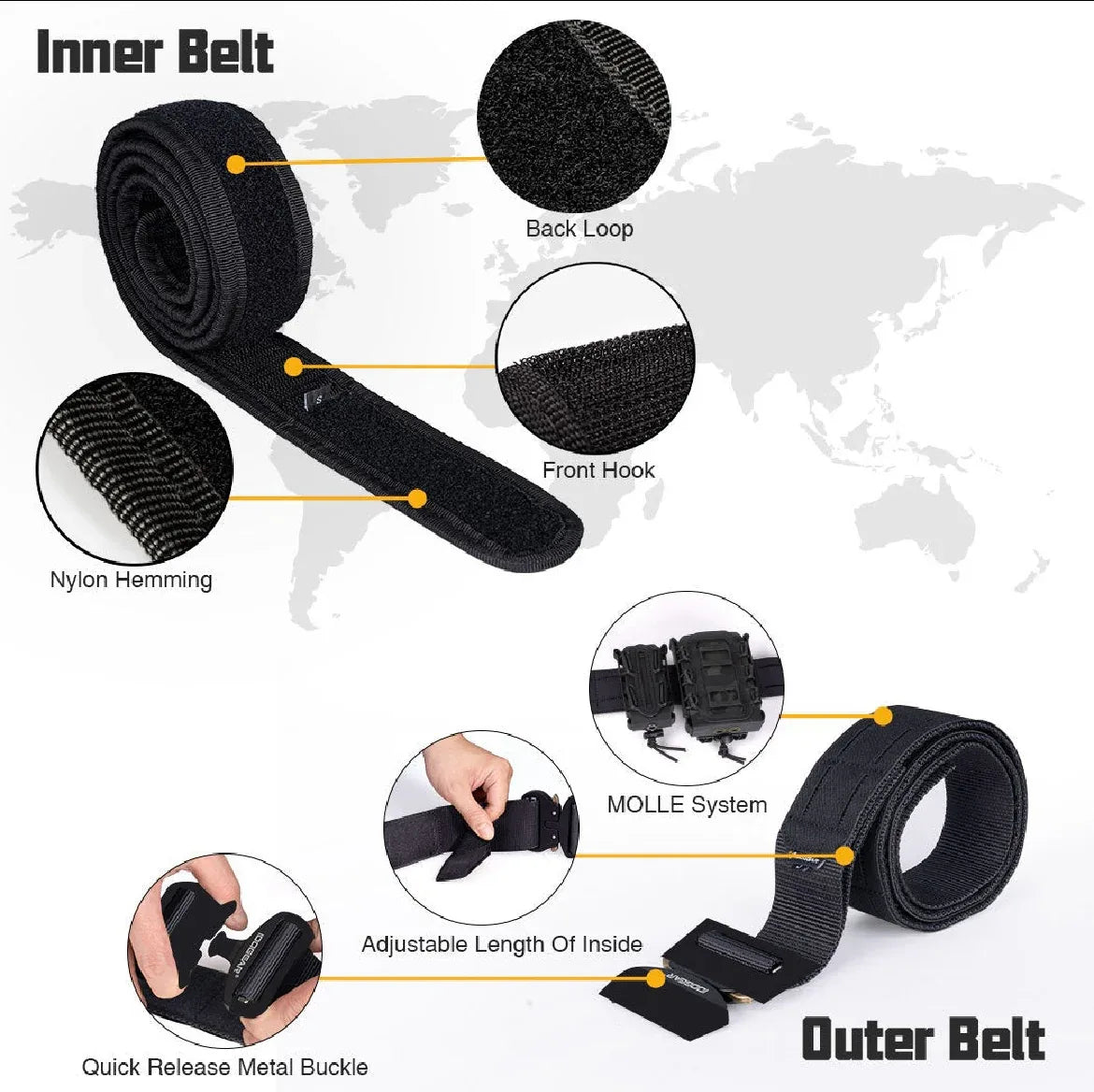 IDOGEAR 2 INCH BELT, QUICK RELEASE METAL BUCKLE.