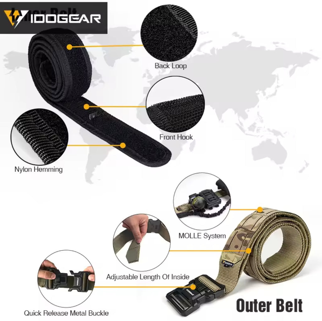IDOGEAR TACTICAL 2" BELT WITH METAL BUCKLE LASER CUT MOLLE