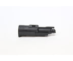 WE Tech G17 airsoft loading nozzle black polymer internal part on white background for G17 replicas
