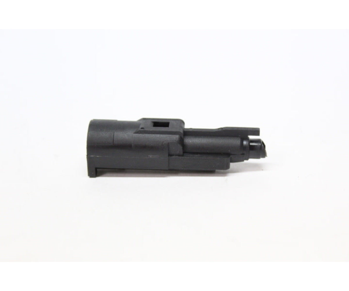 WE Tech G17 airsoft loading nozzle black polymer internal part on white background for G17 replicas