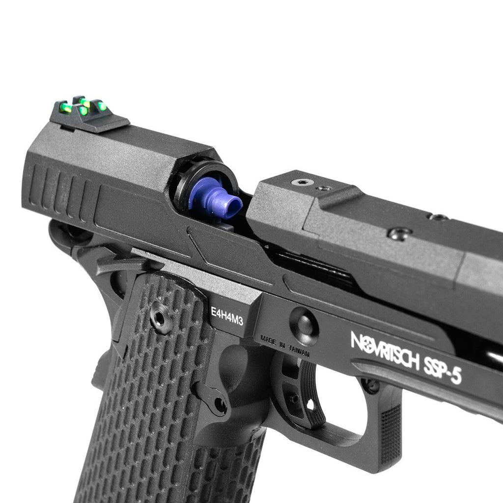 Novritsch SSP5 5.1" GBB pistol steel trigger and slide detail