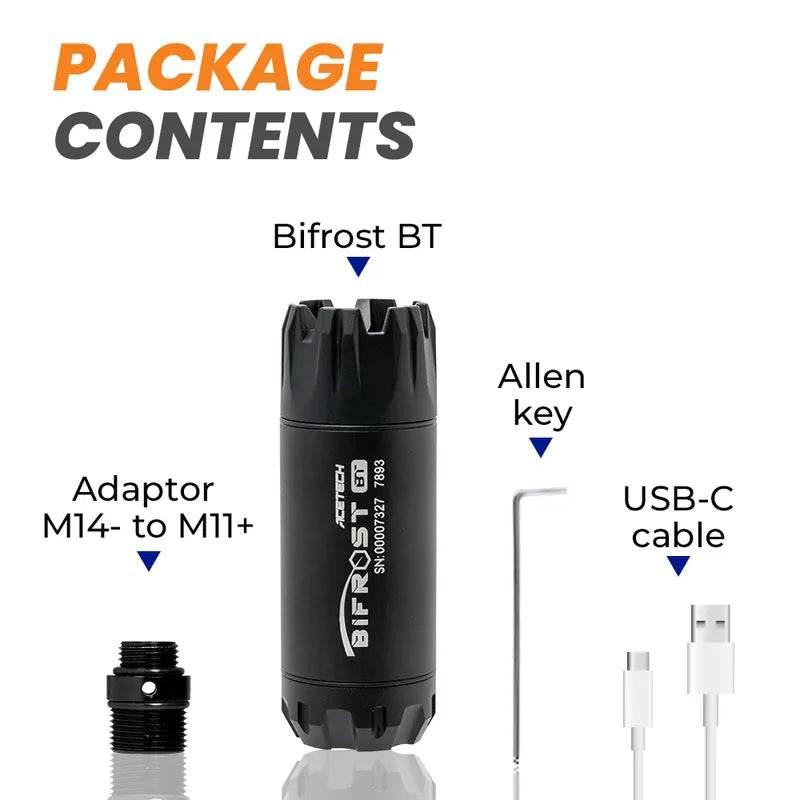 ACETECH BIFROST package contents including adaptor, Allen key, and USB-C cable