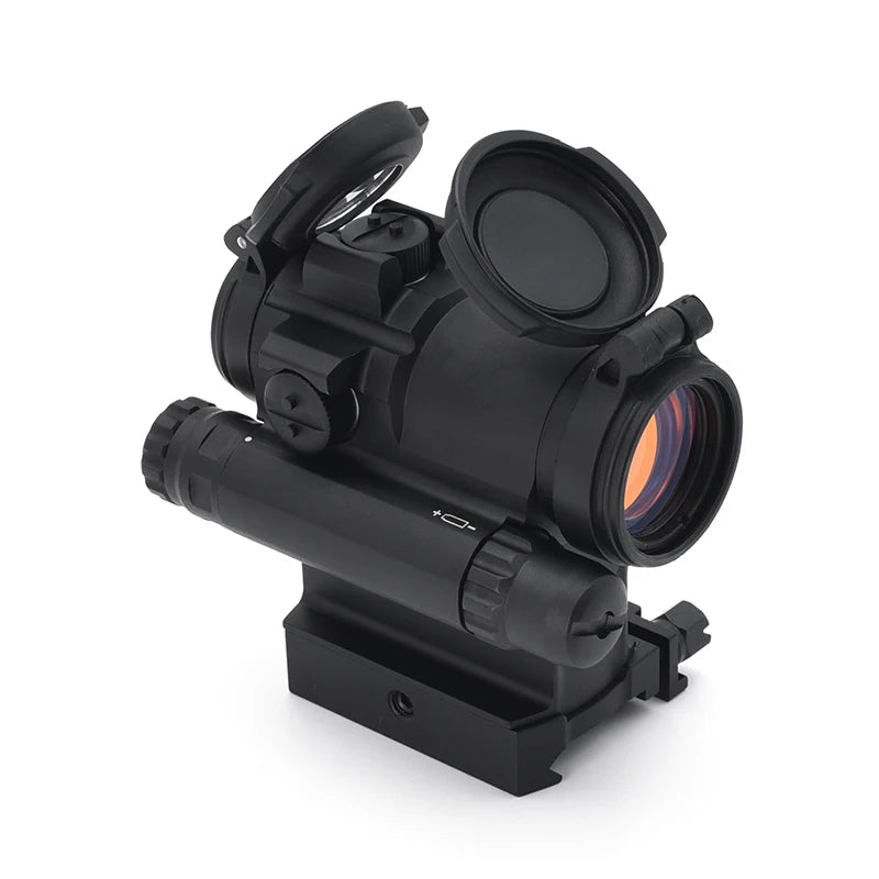 Holy Warrior airsoft red dot sight with adjustable brightness and flip-up lens covers for enhanced target acquisition