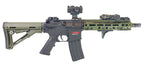 AEG airsoft rifle with adjustable stock and tactical rail system for customized accessories