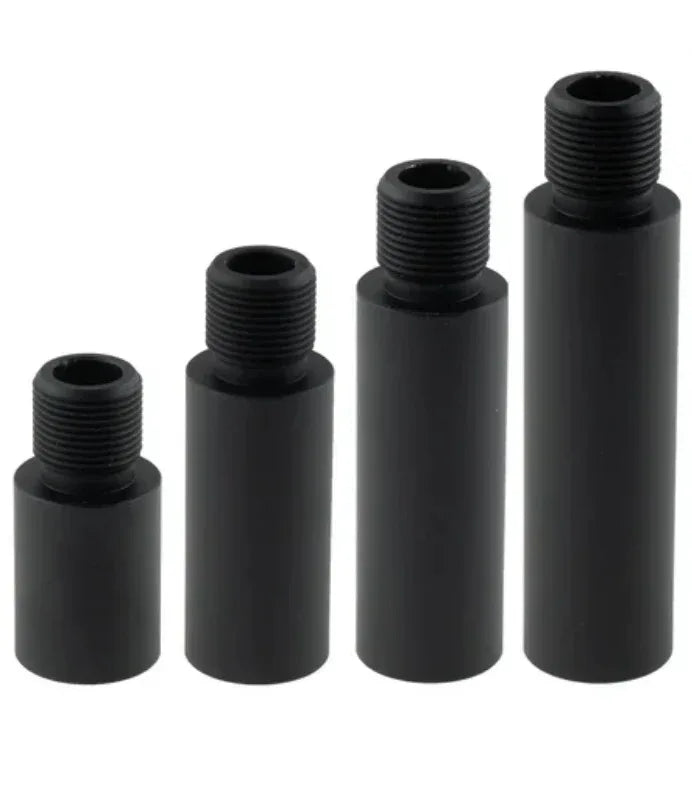 Set of four black AIRSOFT BARREL EXTENSIONS in varying sizes for optimized airsoft gun performance