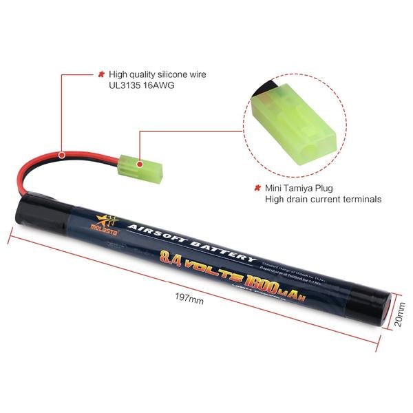 MELASTA battery nimh 8.4v 1600mAh cylindrical airsoft pack with mini Tamiya plug and red black wires