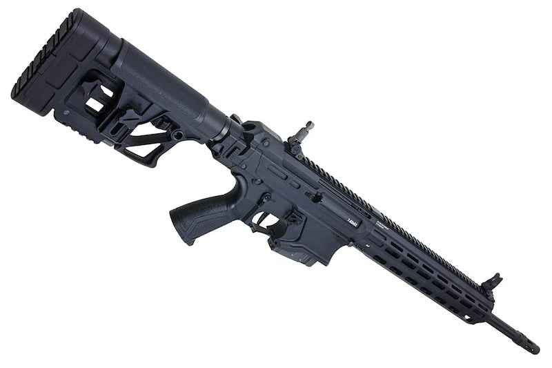 G&G Airsoft DMR in black with adjustable stock and sleek design for optimal performance
