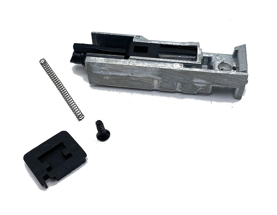 G17 airsoft nozzle assembly metal housing with black plastic insert spring and mounting screw spare parts