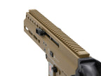 Close-up of ARCHWICK B&T airsoft gbbr with rail system for attachments and adjustments