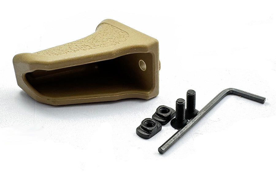 Double Bell tan airsoft handstop grip with screws nuts and hex key for secure attachment