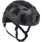DEMEYSIS Airsoft Helmet in black with adjustable straps and ventilation holes for tactical use