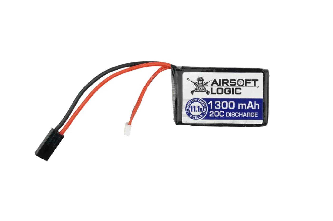 Airsoft Logic airsoft 11.1v LiPo battery 1300 mAh 20C with red and black leads and connector for airsoft guns