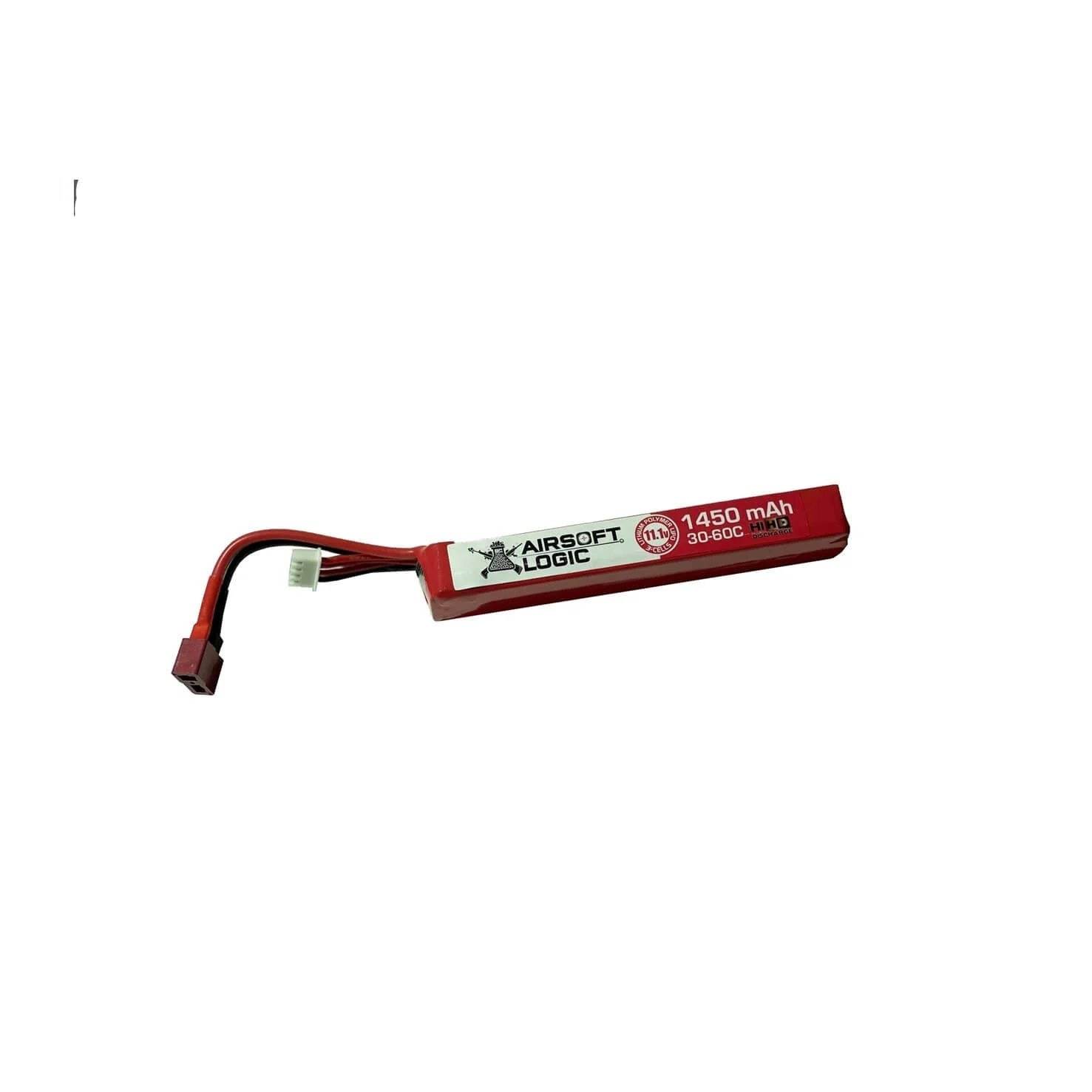 AIRSOFT LOGIC airsoft 11.1V LiPo battery Deans. 1450 mAh red stick pack with Deans plug and balance lead
