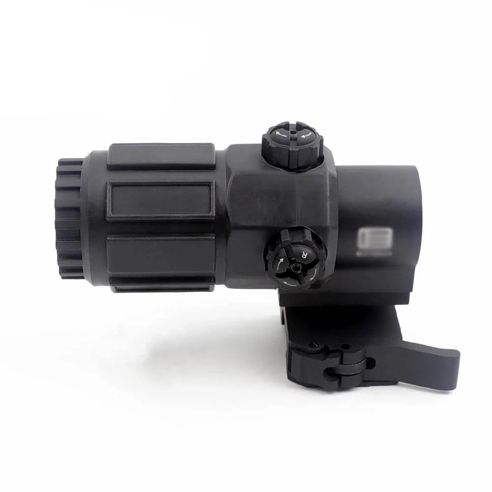 Holy Warrior airsoft magnifier with flip mount designed for enhanced targeting and accuracy in airsoft games