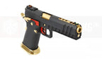 AW CUSTOM airsoft pistol featuring ergonomic grip and gold accents for enhanced gameplay