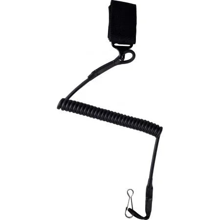 Black ASG Airsoft Pistol Lanyard with Coiled Wire and Clip for Secure Attachment