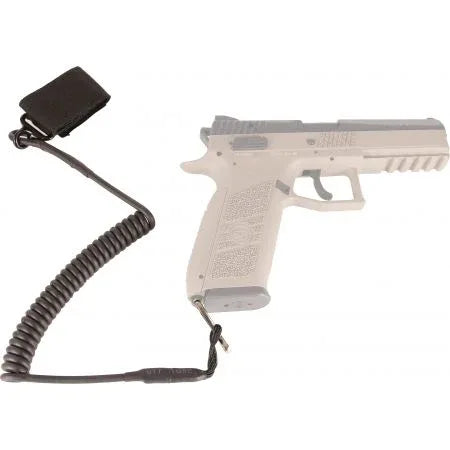 ASG Airsoft Pistol Lanyard Attached to Grey Airsoft Pistol for Secure Handling