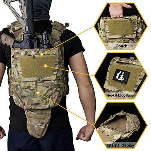 IDOGEAR camouflage tactical vest with attached AIRSOFT POUCH showing hook and loop panel and internal display