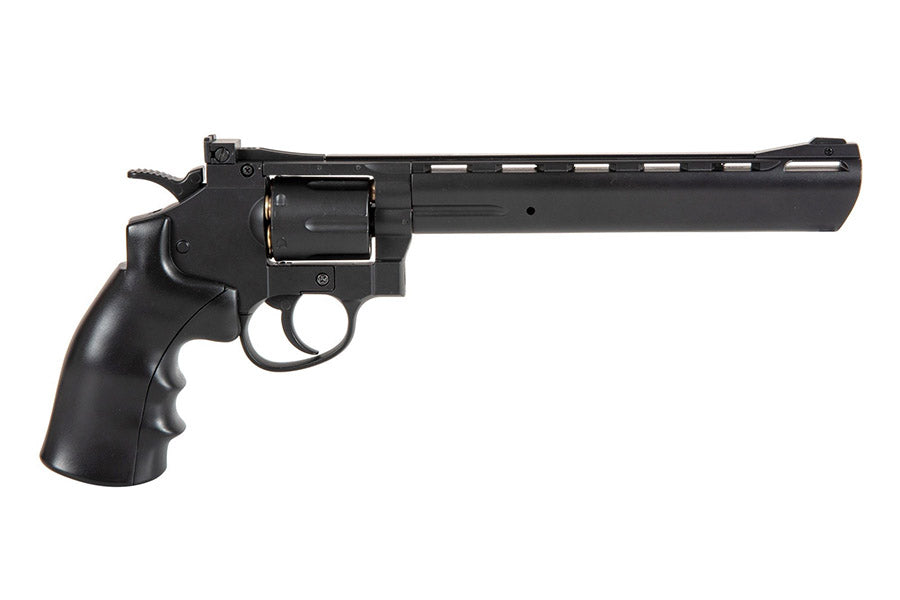 WELL Airsoft Revolver in black with a sleek design and durable construction for gameplay
