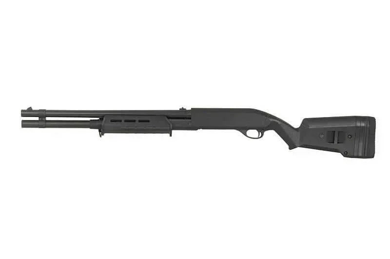 CYMA airsoft shotgun with a sleek black design and tactical grip for enhanced gameplay