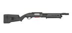 CYMA Airsoft Shotgun in black with tactical stock and accessory rail for customizable gameplay