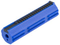 SR-25 polycarbonate airsoft piston in blue with ribbed design for enhanced performance