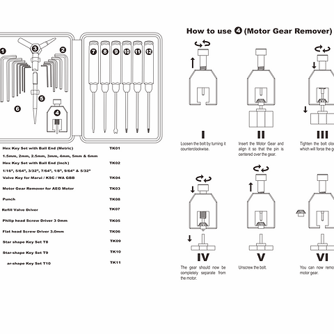 Ultraforce airsoft tool kit instruction manual showing tool usage and assembly steps