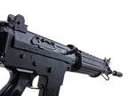 CYBERGUN FNC GALIL airsoft black GBBR rifle close up of metal receiver handguard iron sights and magazine