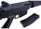 CYBERGUN FNC GALIL airsoft black GBBR receiver and detachable curved magazine close up