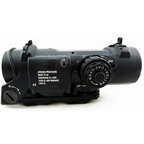 G G black elcan airsoft 4x scope replica with adjustment knobs and quick detach mount