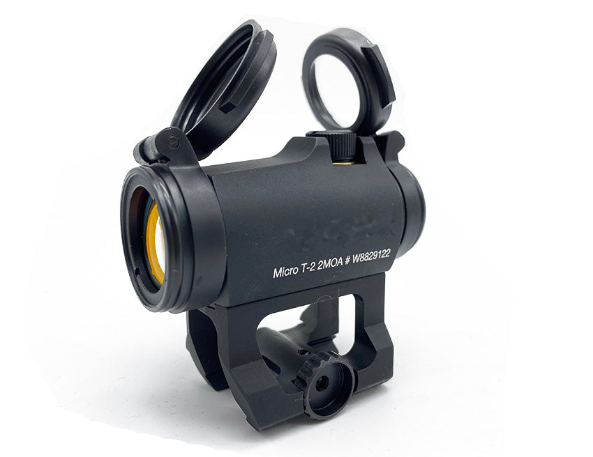 HW MICRO T2 AIRSOFT red dot reflex sight with flip up lens caps and quick detach mount