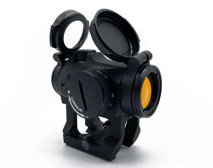 HW MICRO T2 AIRSOFT compact red dot sight in black with flip up lens caps and quick detach mount