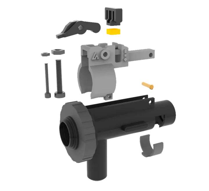 AIRTECH conversion kwa black and gray INTERNE product with screws and small components disassembled