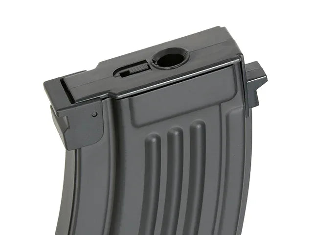 Close-up of a Double Bell AK magazine with a durable construction for reliable firearm performance