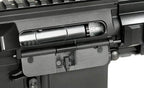 Close-up of ARCTURUS GR16 AEG AIRSOFT bolt and chamber details on black rifle body