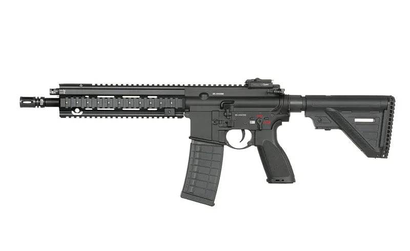 Black ARCTURUS GR16 AEG AIRSOFT gun with adjustable stock and rail system for tactical use