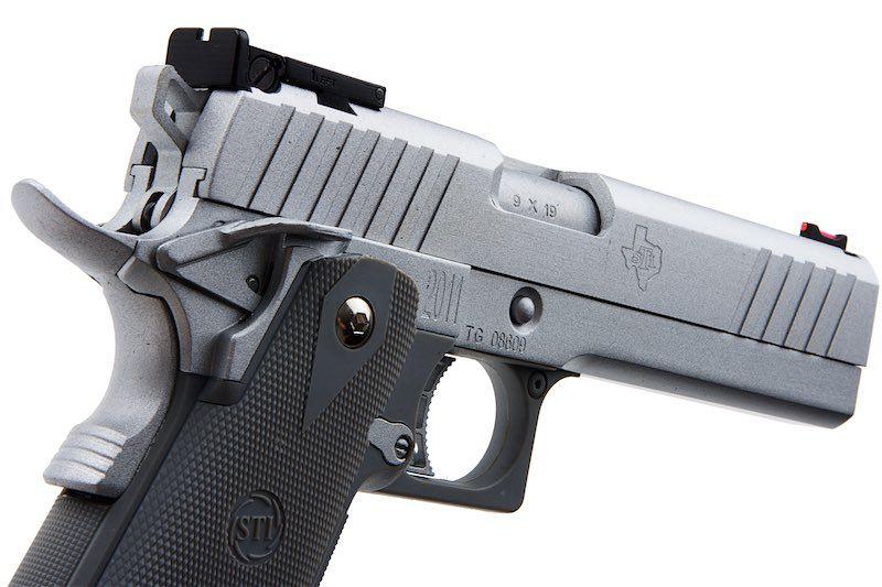 ARMY ARMAMENT R609 STI 2011 HI-CAPA pistol with silver finish and tactical design for precision shooting