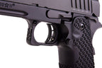 Close-up of the ARMY ARMAMENT R611-3 STACCATO AIRSOFT pistol featuring textured grip and trigger